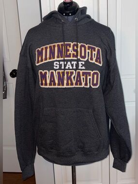 Champion Dark Gray Hoodie with Blue Script Logo